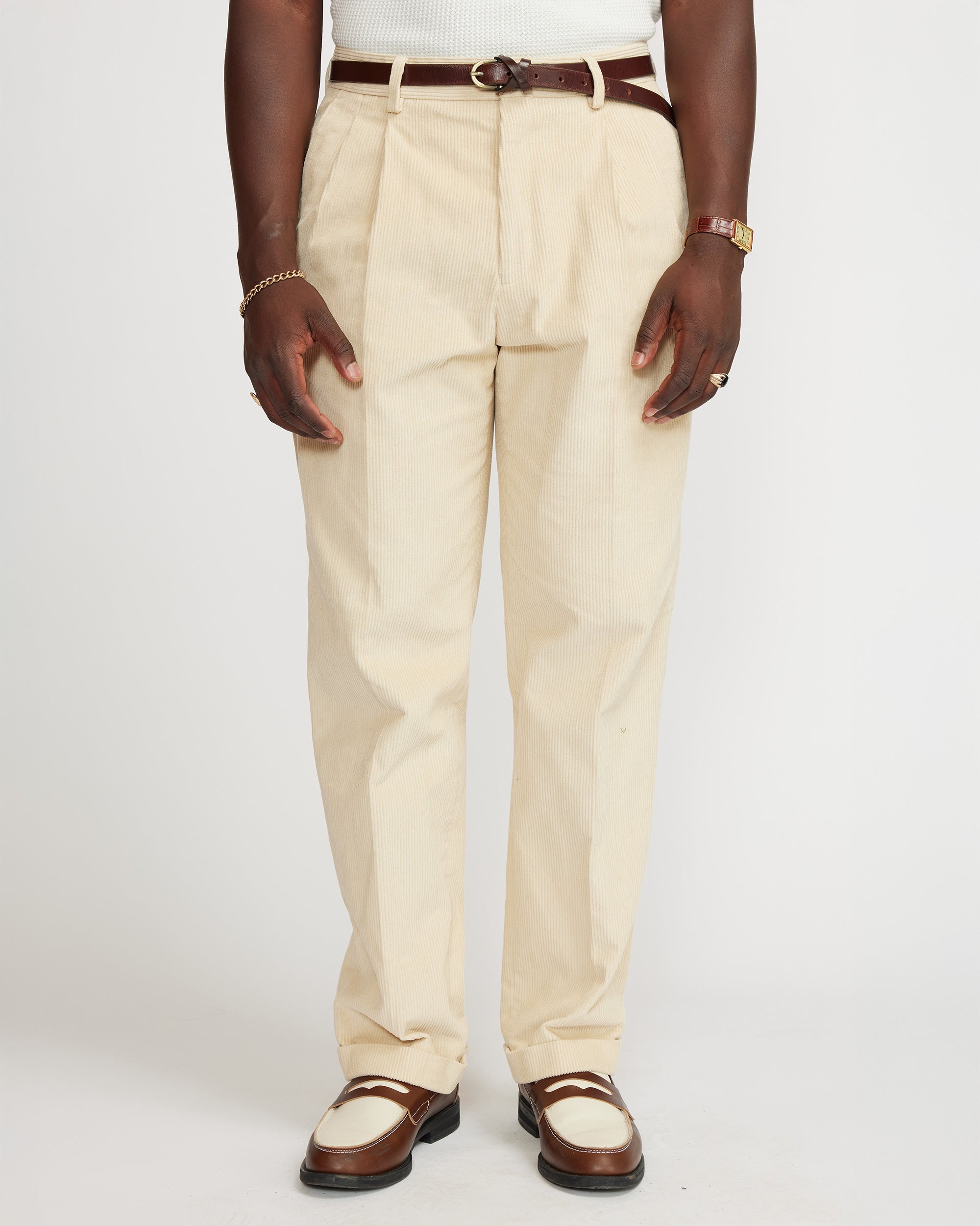 Cord pleated pants - Off white