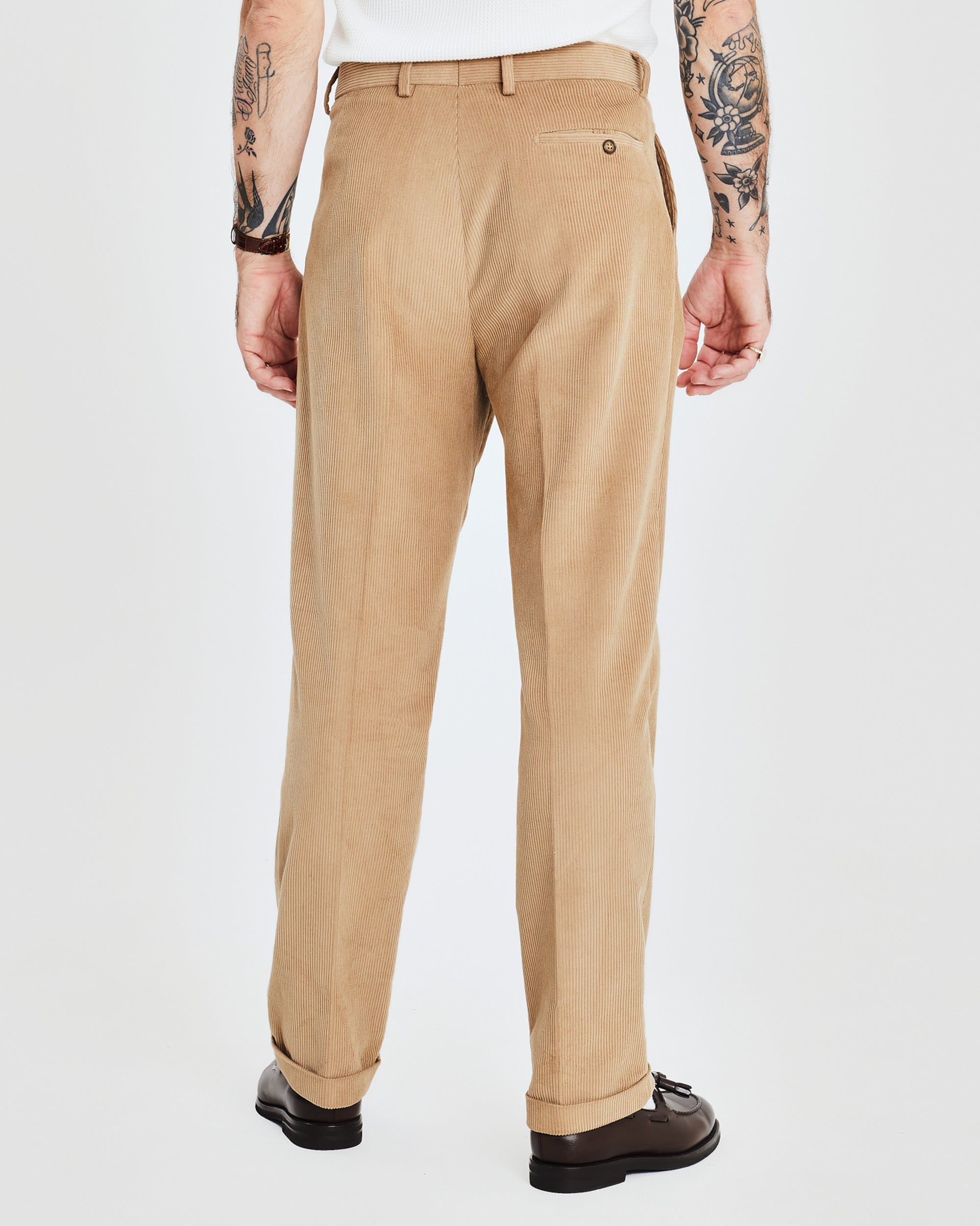 Pleated cord pant - Beige