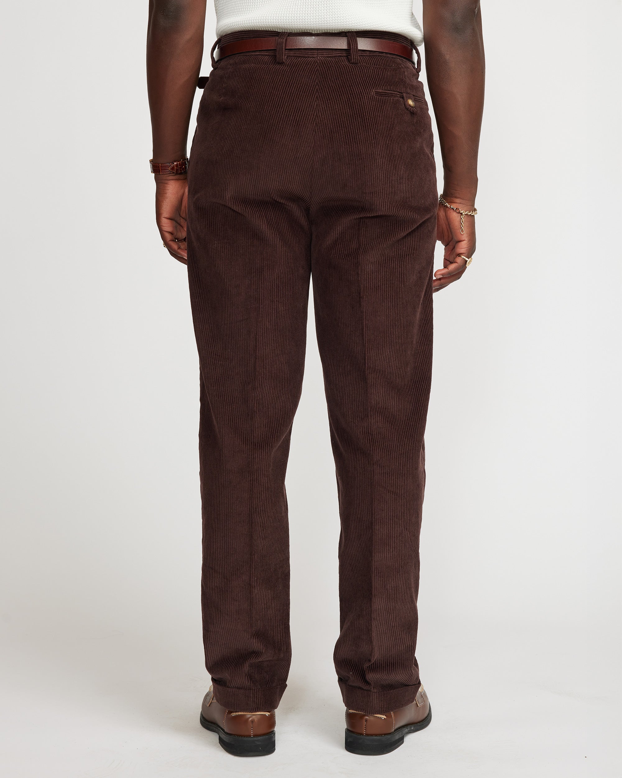 Cord pleated pants - Brown