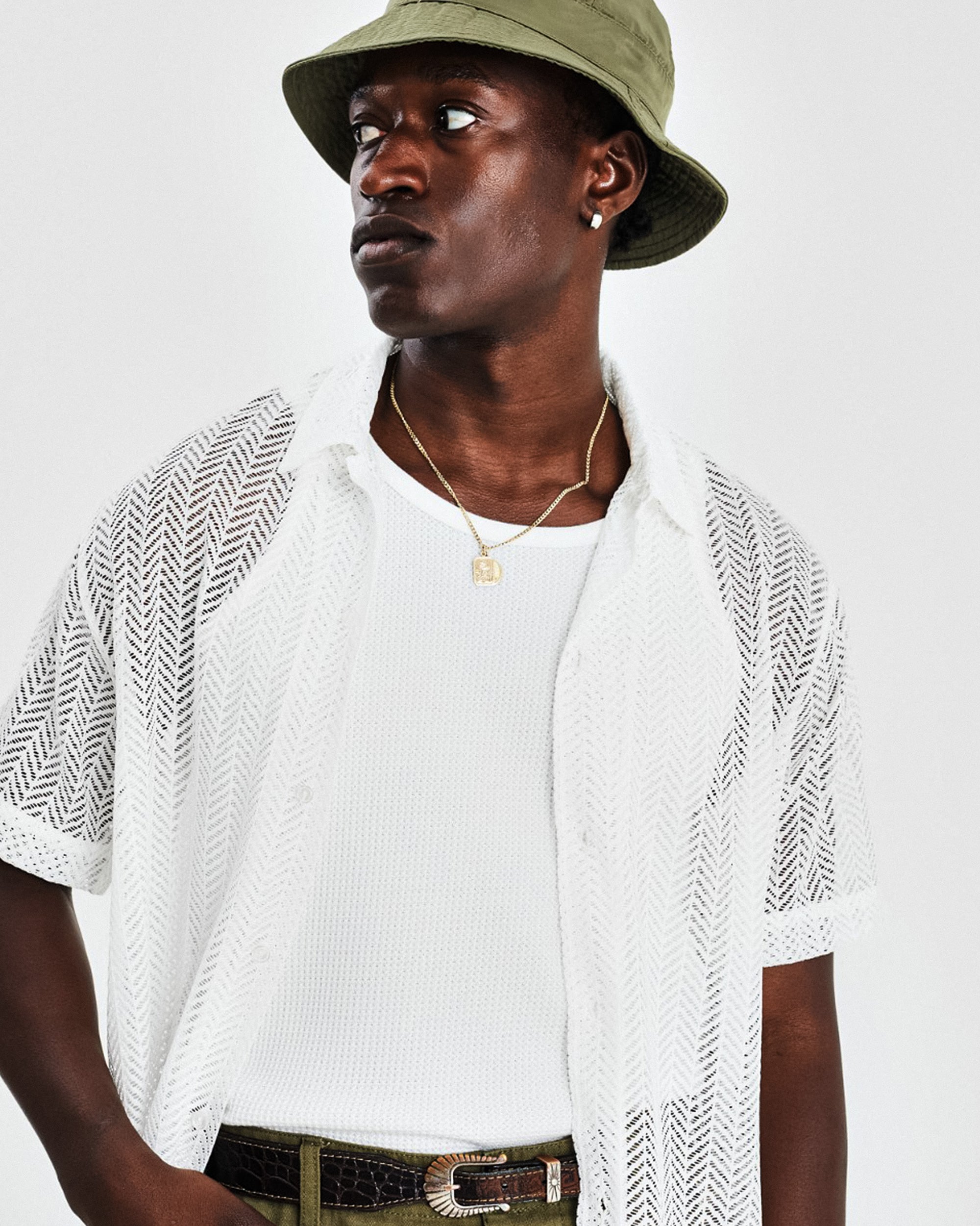 Lace cuban short sleeve shirt - White