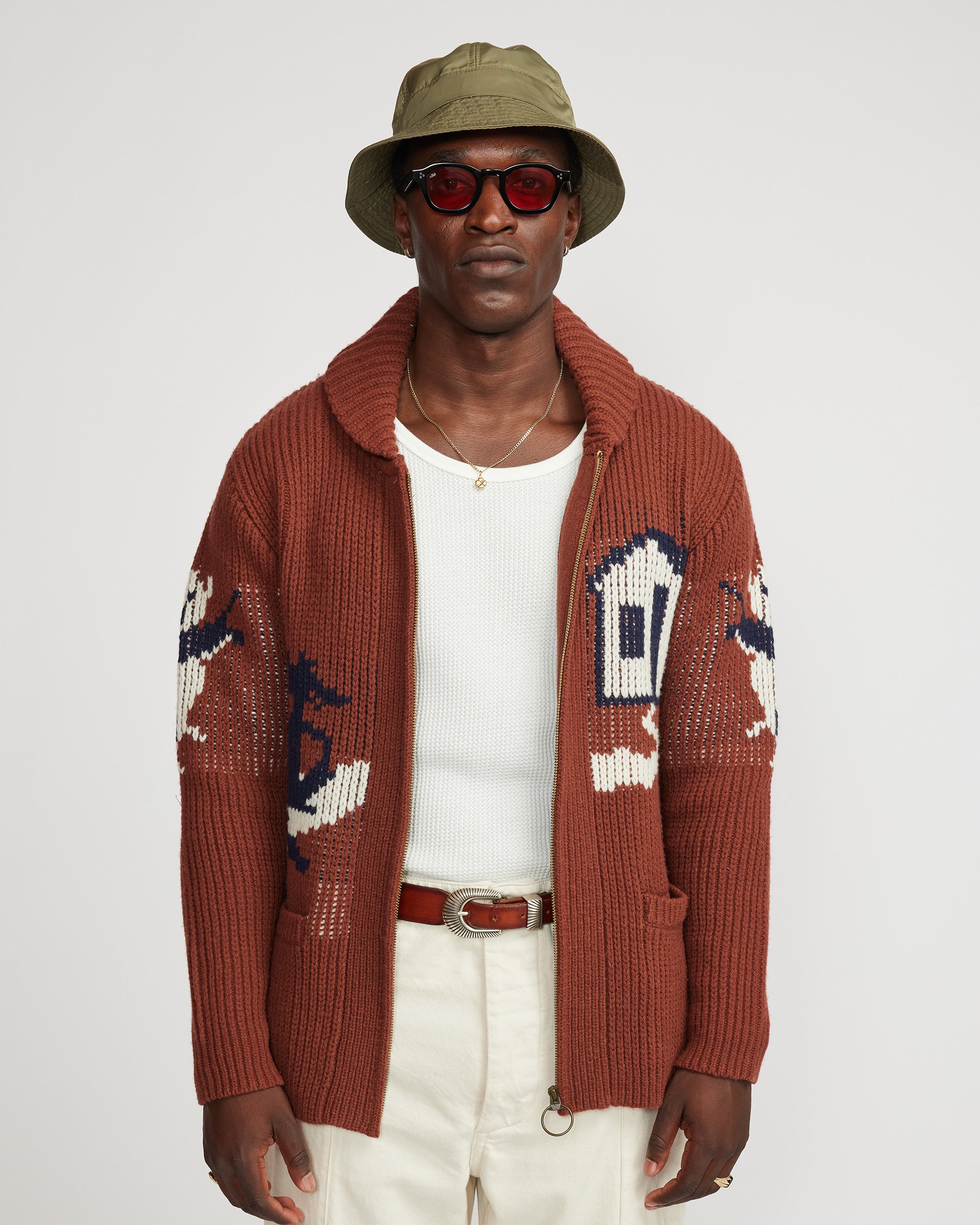 Huff heavy weight cardigan  - Rust