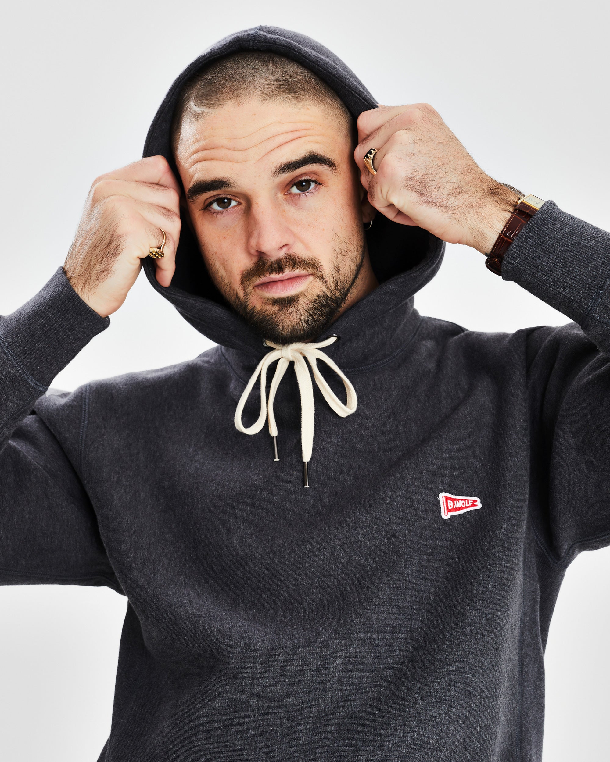 Flag Motif Hood - Charcoal Marle