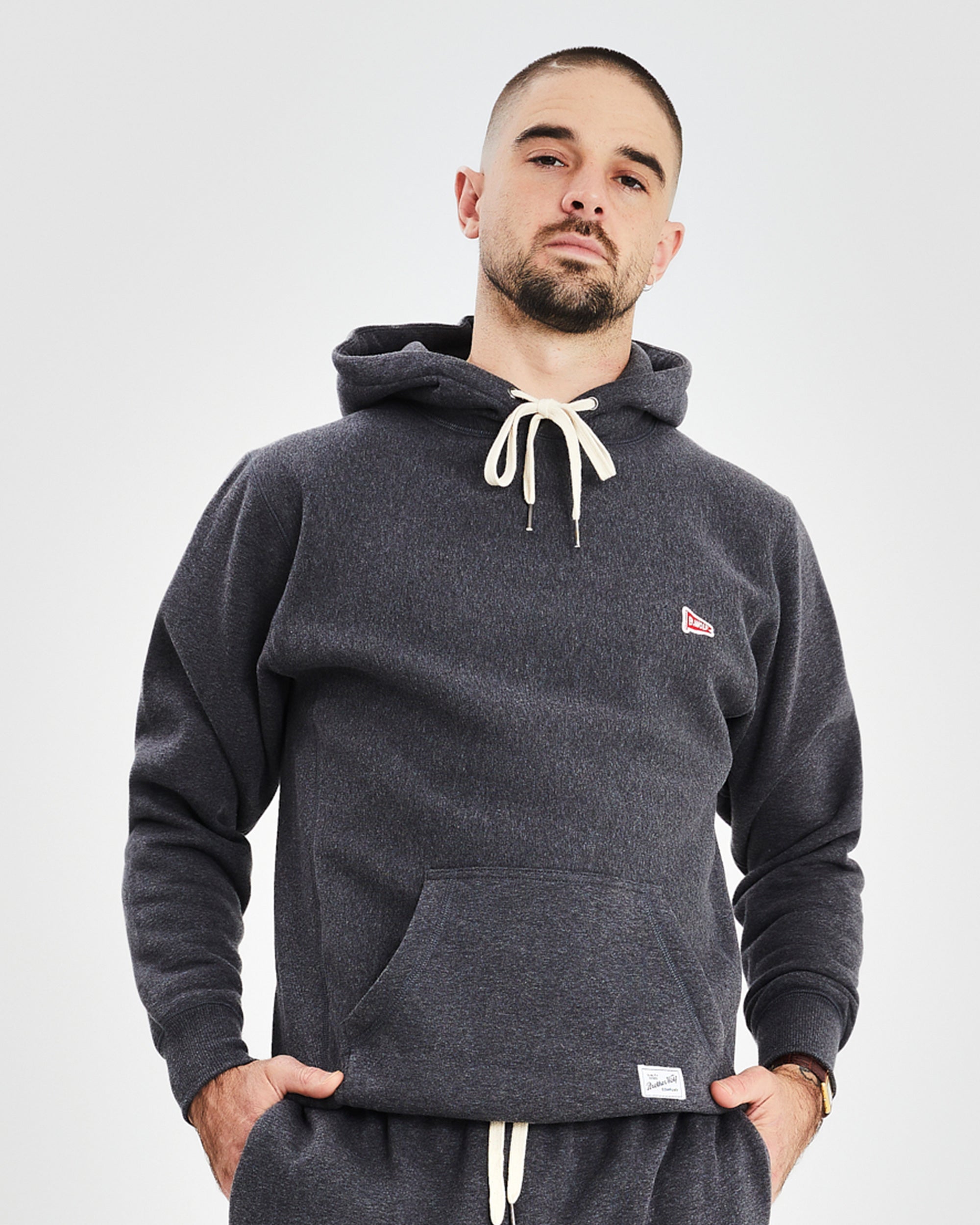 Flag Motif Hood - Charcoal Marle