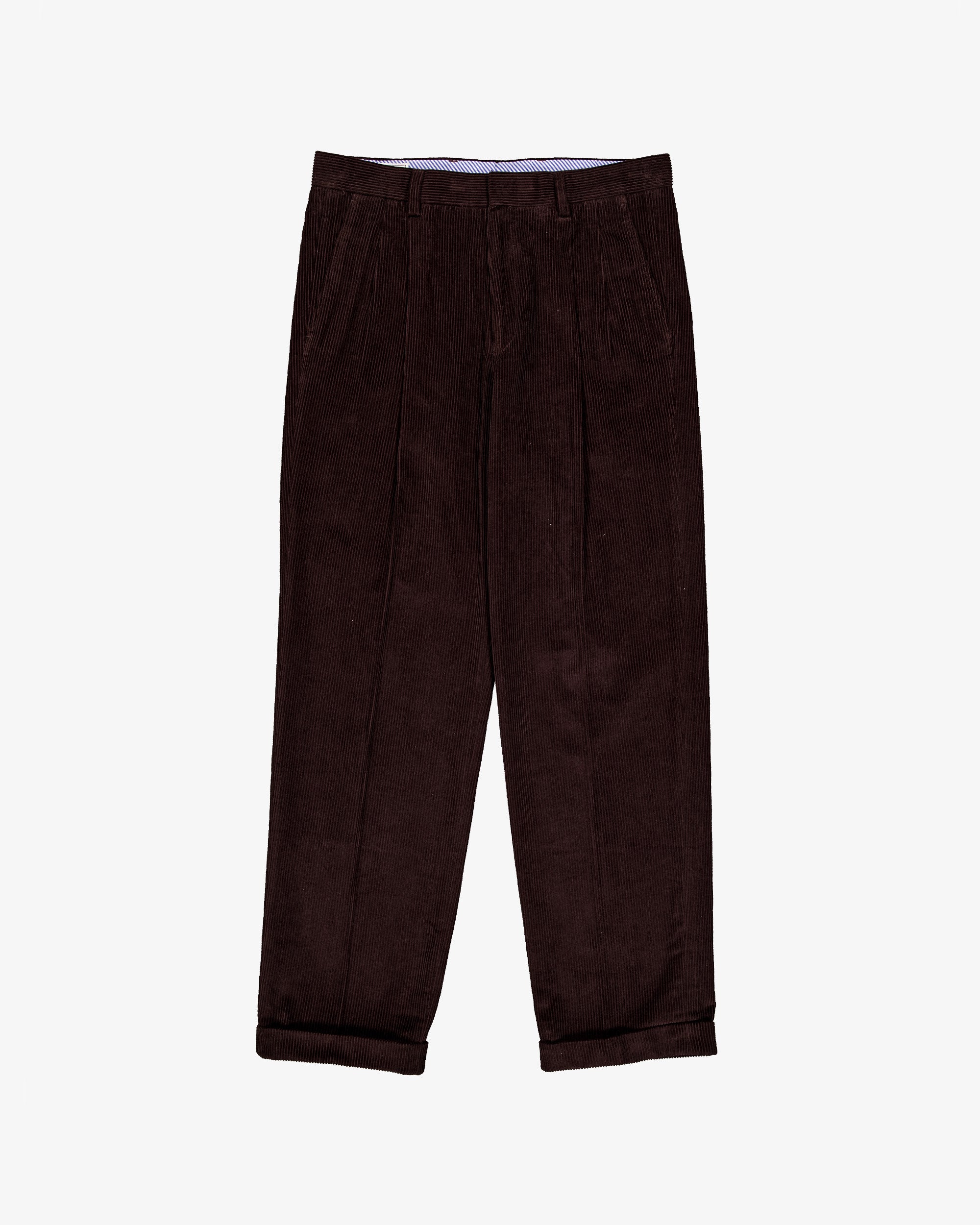 Cord pleated pants - Brown