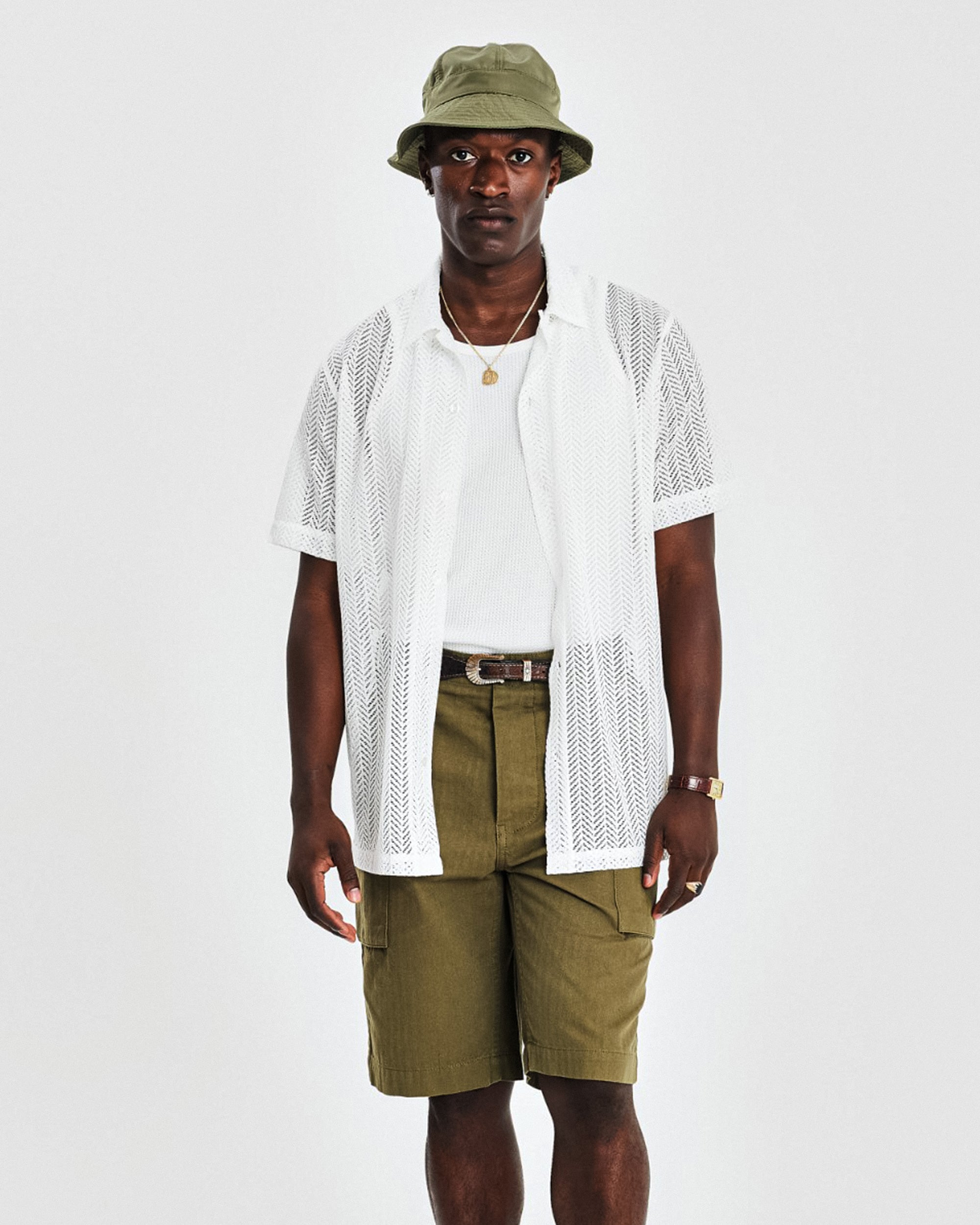 Lace cuban short sleeve shirt - White