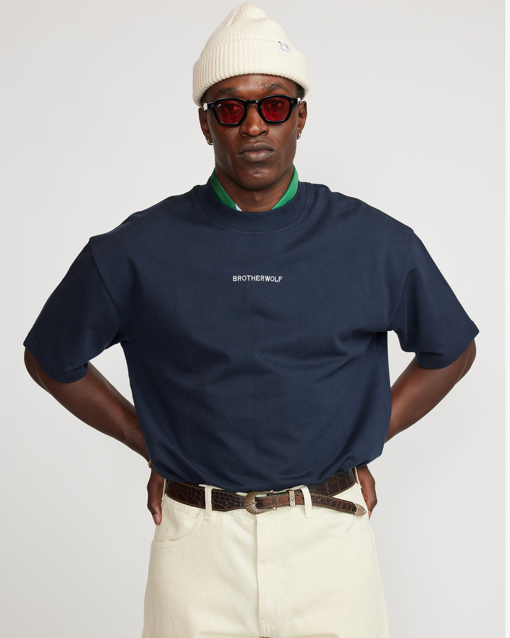 Oversized Tee (Signature Brother Wolf Embroidery)  - Navy