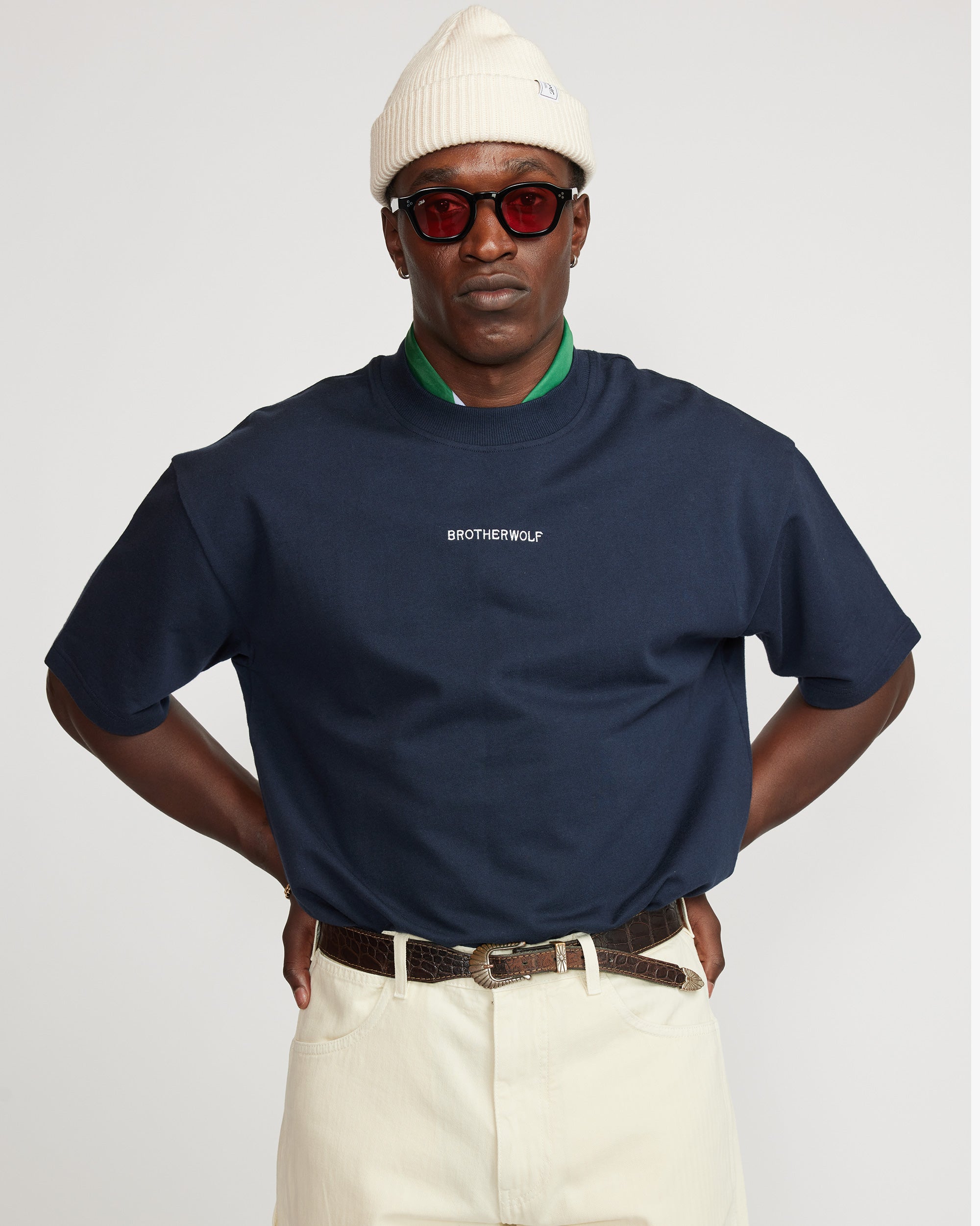 Oversized Tee (Signature Brother Wolf Embroidery)  - Navy