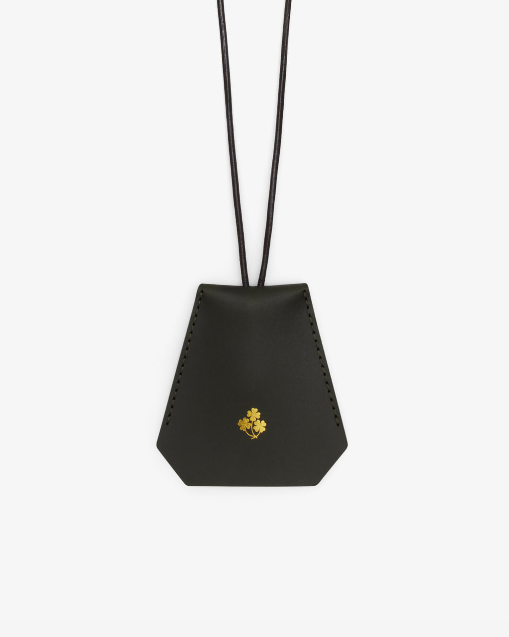 Brotherwolf Key Clochette in Deep Kombu Green leather, gold foil clover icon