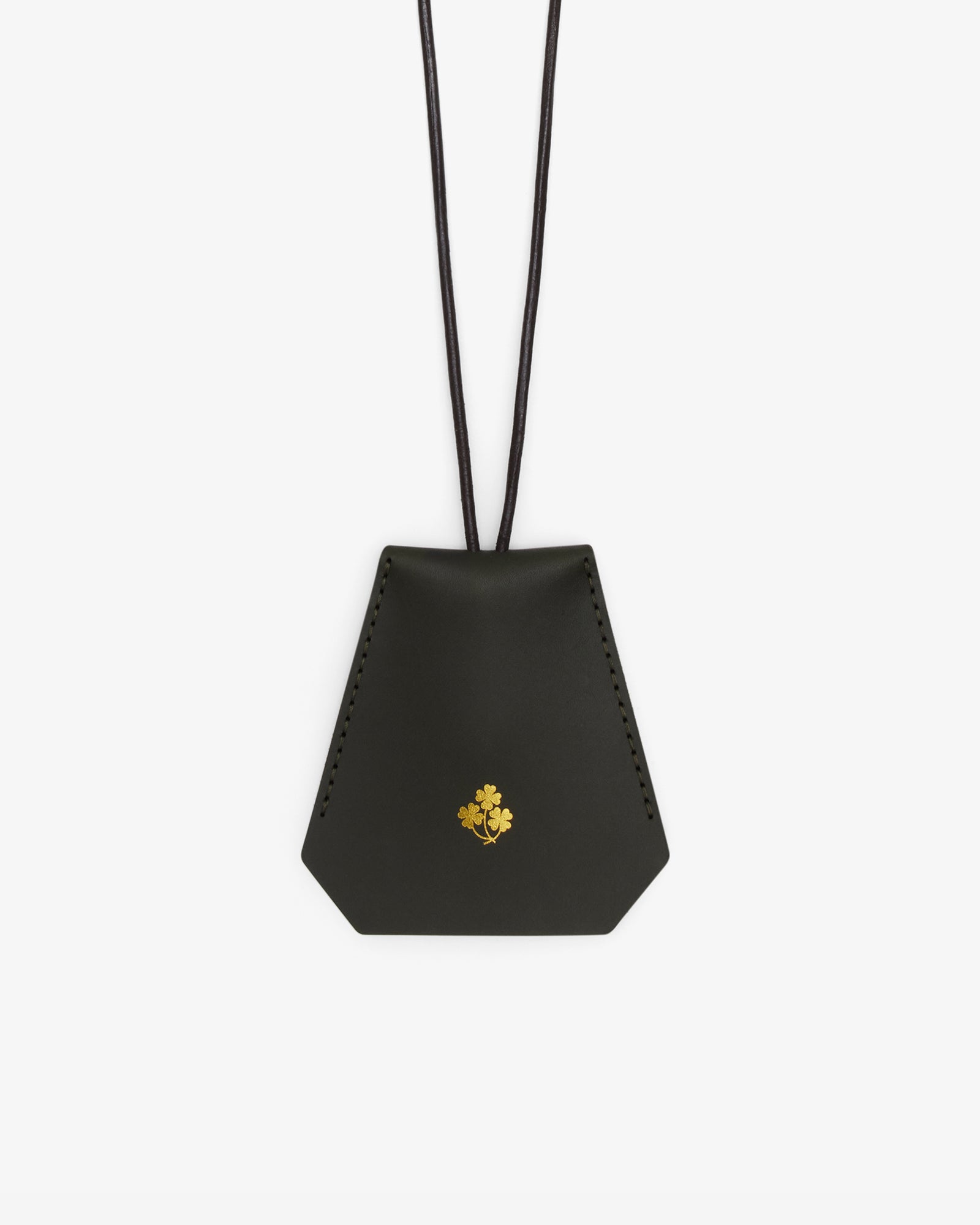 Brotherwolf Key Clochette in Deep Kombu Green leather, gold foil clover icon