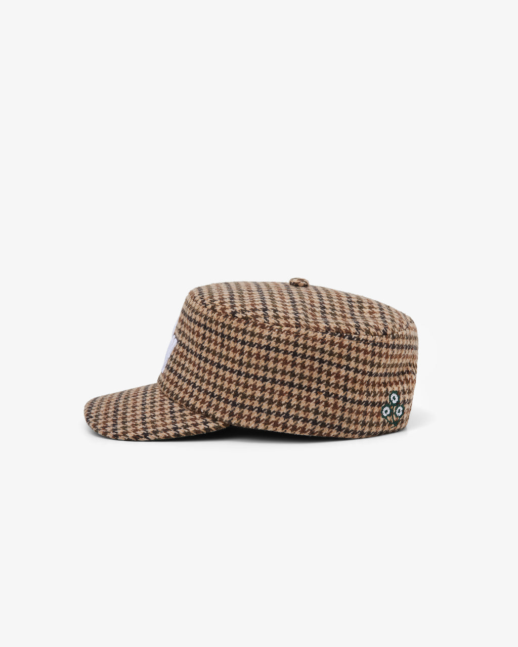 Brotherwolf Pillbox Cap in houndstooth, side view
