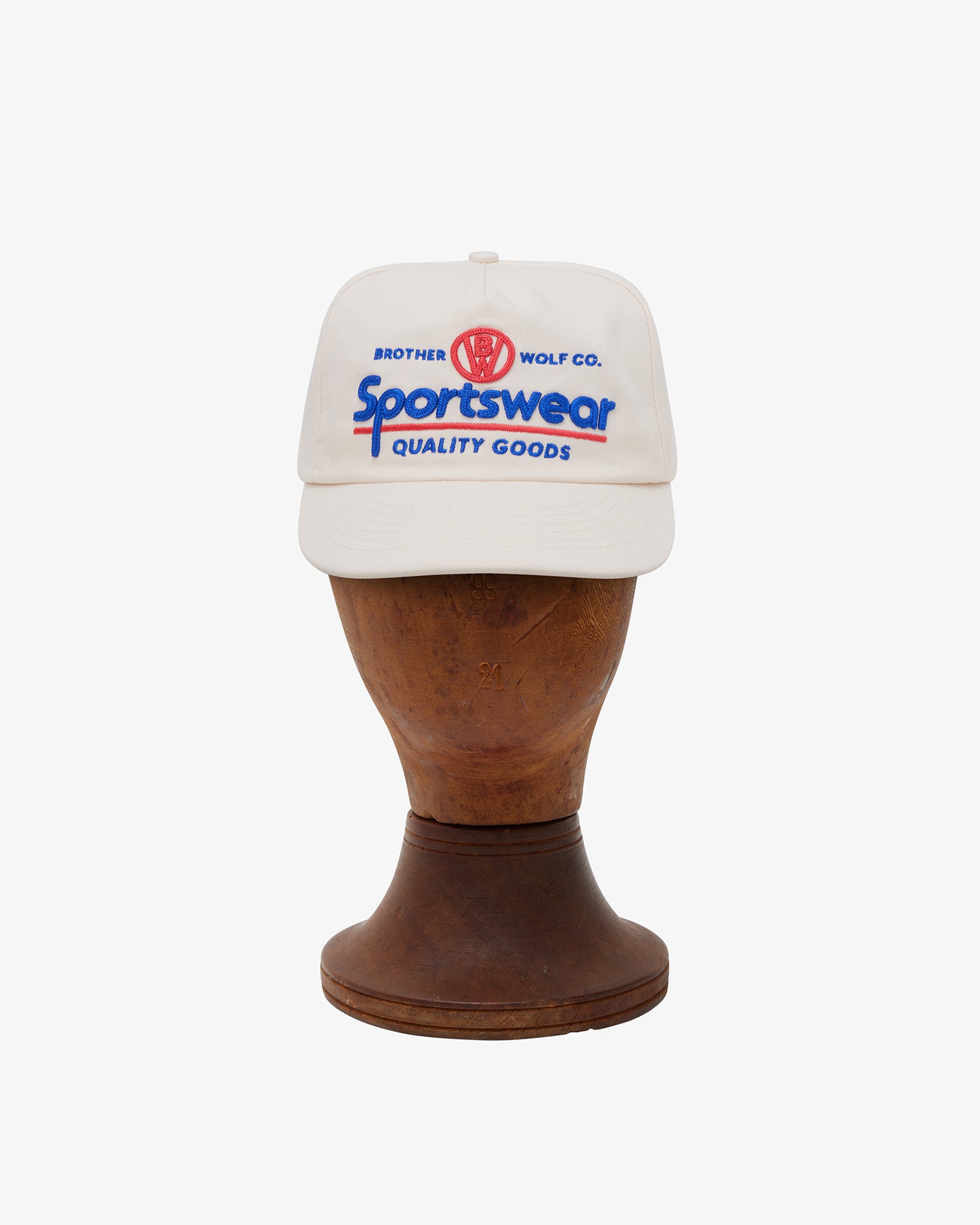 Brotherwolf Sportsmen Cap shown on a hat block